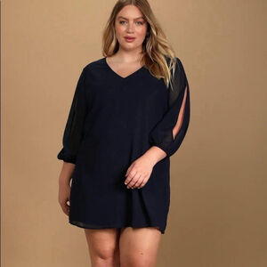 LULUS | Shifting Dears Navy Blue Long Sleeve Shift Dress